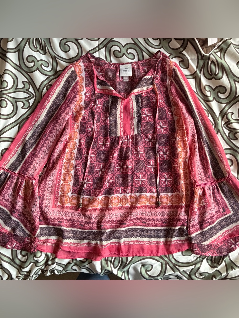 Knox Rose Peach Boho Peasant Top